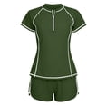 thumbnail image 4 of Yuanlook Women's Swimsuit Rash Guard Bathing Suit for Women 2 Piece Short Sleeve Solid Color Padded Zip Swimwear Size S-XXL, 4 of 5
