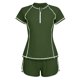 thumbnail image 4 of Traje de baño bikini de mujer de color liso sin espalda con tirantes, conjunto de bikini con bloques de color y hombros descubiertos Tanjini, traje de baño de nailon para mujer, 4 of 5