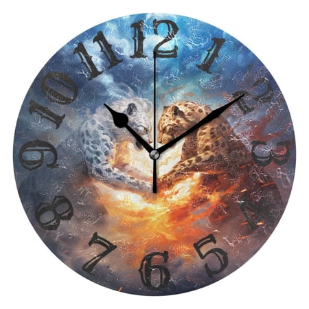Leopard Cheetah Clouds Fight 10 inch Wall Clocks Non Ticking Easy to Read Battery Decorative for Home Bathroom Kitchen Bedroom Living Room