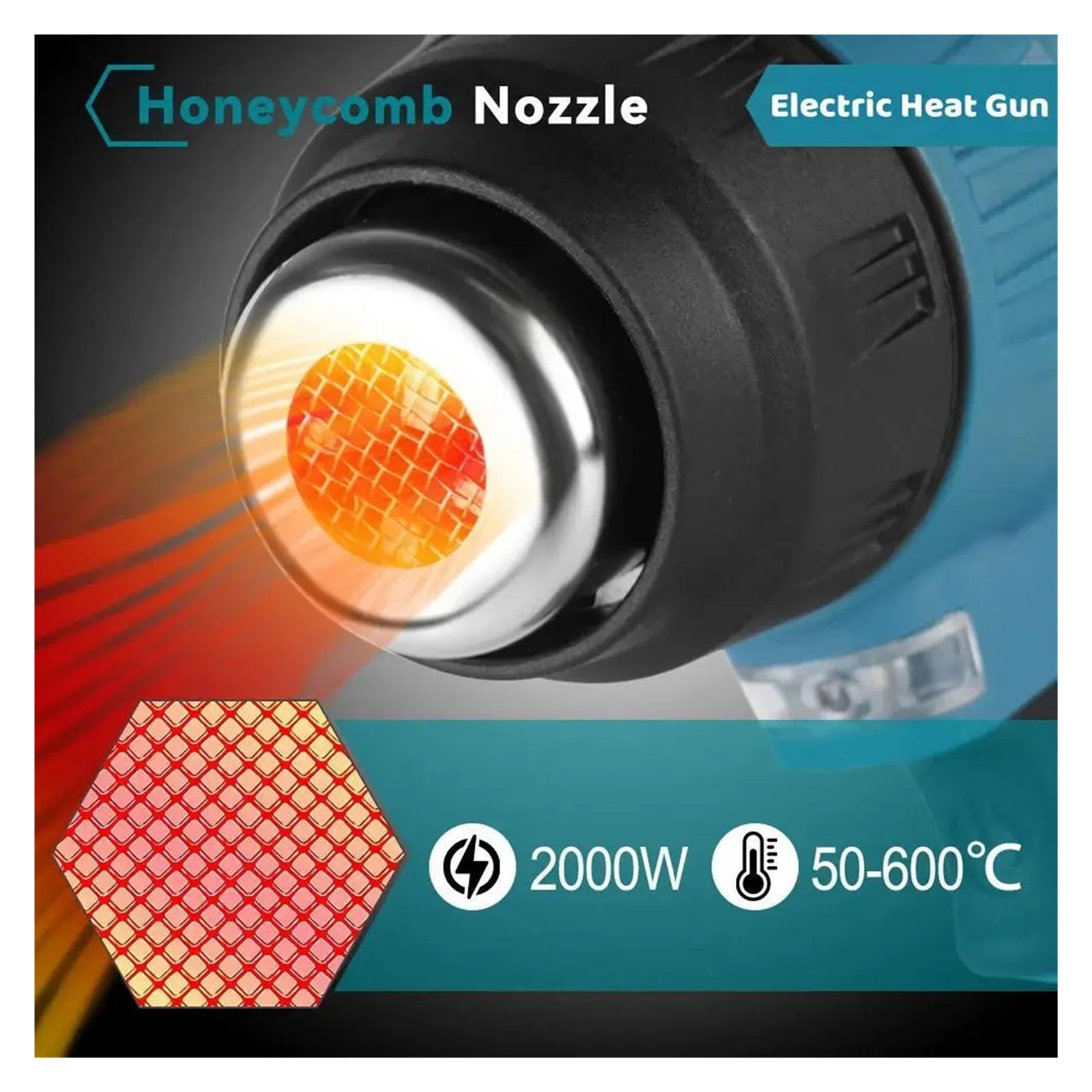 2000W Electric Heat Gun Compatible 18V Battery Cordless Handheld Hot Air Gun with 3 Nozzles Industrial Home Hair Dryer ,Variable Temperature