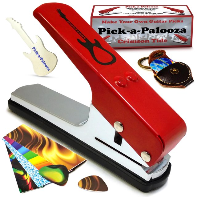 Pick-a-Palooza DIY Guitar Pick Punch - The Premium Guitar Pick Maker and a Leather Key Chain Pick Holder - Gift Pack - R