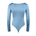 thumbnail image 5 of Durtebeua Women's Sexy Square Neck Bodysuit Long Sleeve Double Lined Shirt Tops Blue,S, 5 of 5