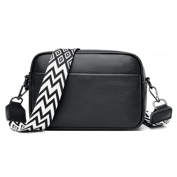 WANDF Crossbody Bags for Women,Trendy Shoulder Handbags with Colorful Wide Strap, Leather Cross Body Bag Small Purses for Work Travel and Everyday Use(Black Bag)