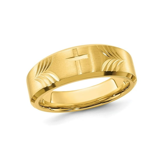 Yellow Plated Stainless Steel Cross Brushed Tapered Band Ring (8mm) for Men