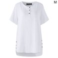 thumbnail image 1 of Camiseta a cuadros Mujer Botón de verano Blusa de manga corta Top suelto, Blanco, M kenally AP001353-02, 1 of 7