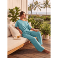 thumbnail image 7 of JWD Women's 2 Piece Pajama Set Off-Shoulder Short Sleeve Top And Wide Leg Lounge Pants Soft Cozy Sleepwear Loungewear Haze Blue 2XL, 7 of 7