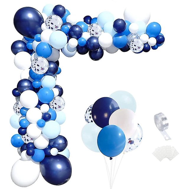 Kit de arco de globos azul y blanco, kit de arcos de globos azul marino con confeti azul y blanco