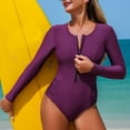 thumbnail image 5 of BiZtdJrK Women's Surfing Swimsuits Zip Up Long Sleeve One Piece Swimsuit Side Ruched Tummy Control Bathing Suit Purple L, 5 of 6