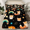 thumbnail image 2 of Feelyou Kawaii Fox Black Bed Sheets for Kids, Dreamy Cartoon Animal King Sheets, Rainbow Flower Floral Sheet Set, Microfiber Bedroom Decor, 4pcs, 2 of 7