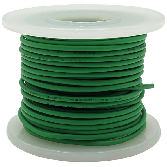 25 Feet Green 22 Gauge Solid Hook-Up Wire, Tinned Copper, PVC Insulation (Shade May Vary)