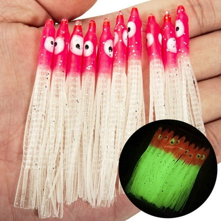 CAIJIEXI 10pcs 8cm Fishing Luminous Luya Bait for Laser Needle Shape Octopus Squid Soft Bait Pvc Fishing Tackle Accessories Crankbaits Red