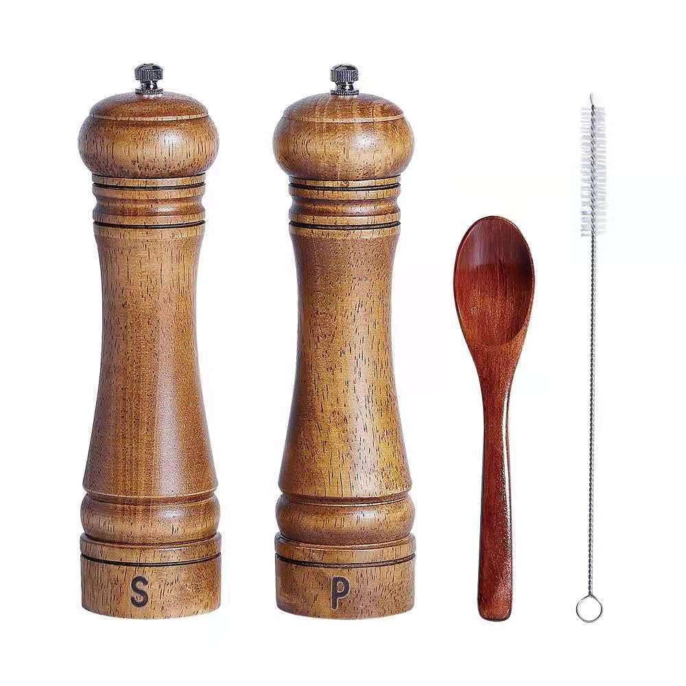 Wood Pepper Grinder, Solid Wood Manual Spice Pepper Mill Salt 5/8/10 Inch