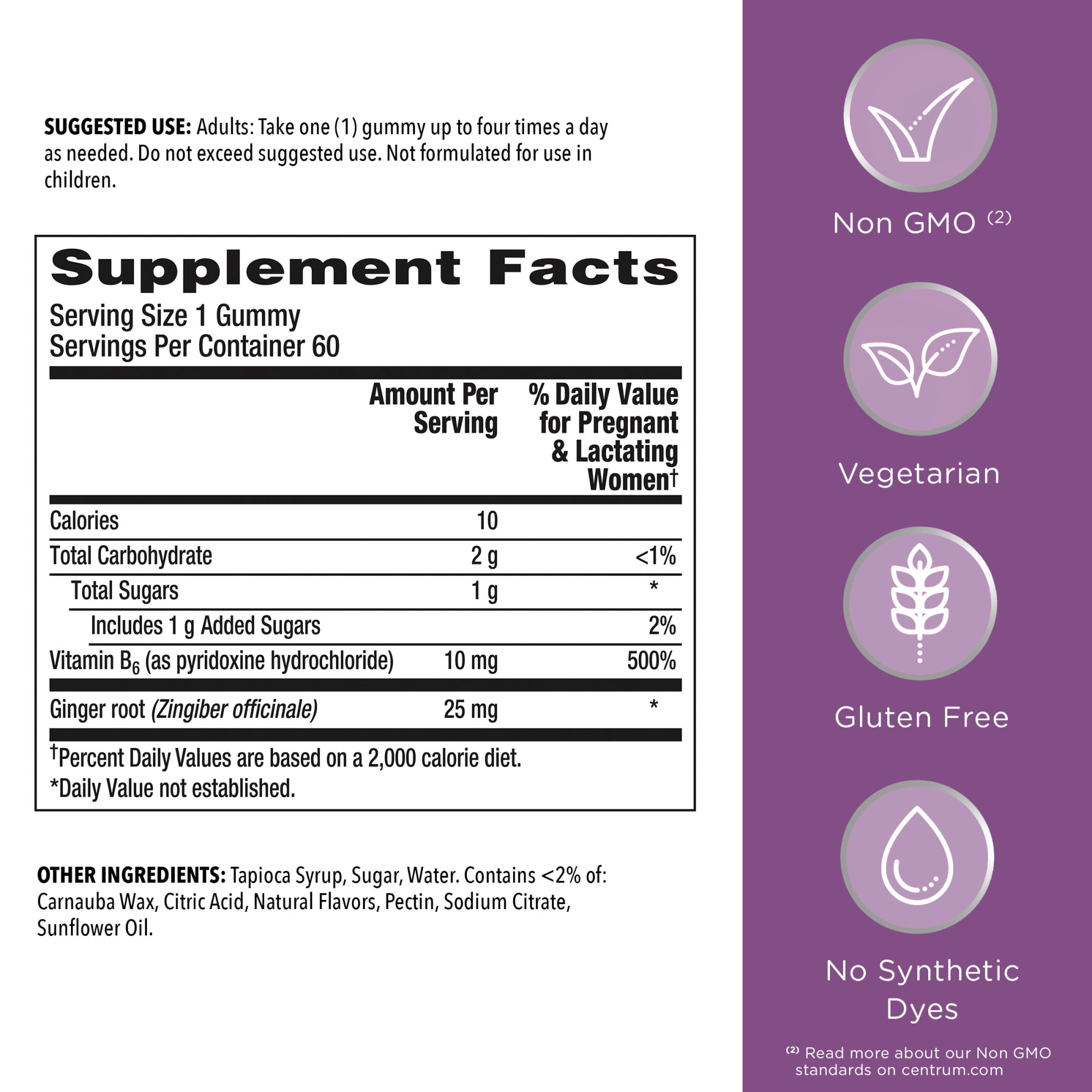 Centrum Prenatal Vitamin Gummies for Morning Sickness Relief, Citrus Ginger Flavor, 60 Count (2 PACK)