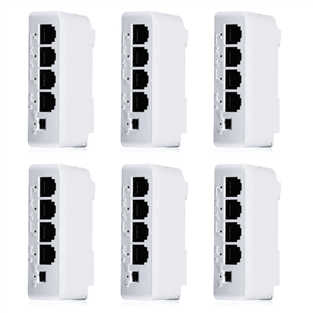 6 Pcs 4 Ports 1 à 3 Ports Extendeur PoE Passif Cascadable IEEE802.3Af 100Mbs pour Transmission IP Répéteur Interrupteur NVR IP, 6 x Extendeur Réseau, Blanc