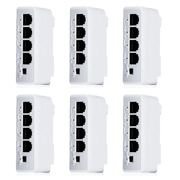 6Pcs 4 Ports 1 to 3 Port PoE Extender Passive Cascadable IEEE802.3Af 100Mbs for IP Transmission Repeater Switch NVR IP