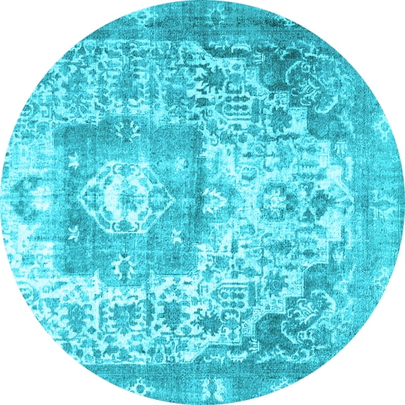 Ahgly Company Indoor Round Medallion Light Blue Traditional Area Rugs, 8' Round