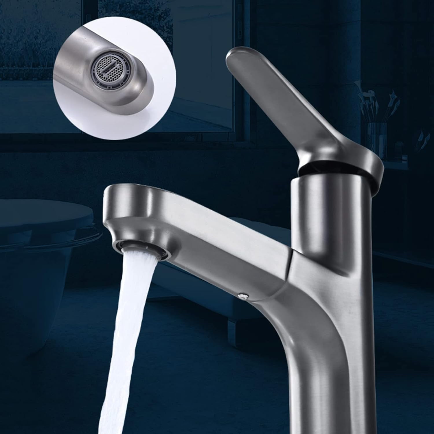 Bathroom Faucet with Pull Out Sprayer,360° Swivel Spout Bathroom Sink Faucet,Bathroom Faucet Single Hole,Single Handle Basin Mixer Tap for Hot and Cold Water,Gun Gray