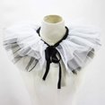 thumbnail image 2 of HUGFEGWE Tulle Ruffled Fake Collar Layered Black White Mesh Clown Choker Ribbon Victorian Neck Ruff Cosplay Shawl Victoria CJB91-90129, 2 of 7