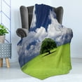 thumbnail image 4 of Nature Soft Flannel Fleece Blanket, Single Old Tree on Wide Grass Field Fluffy Clouds Sunny Summer Day Cloudscape Print, Cozy Plush for Indoor and Outdoor Use, 50" x 60", Green Blue, by Ambesonne, 4 of 5