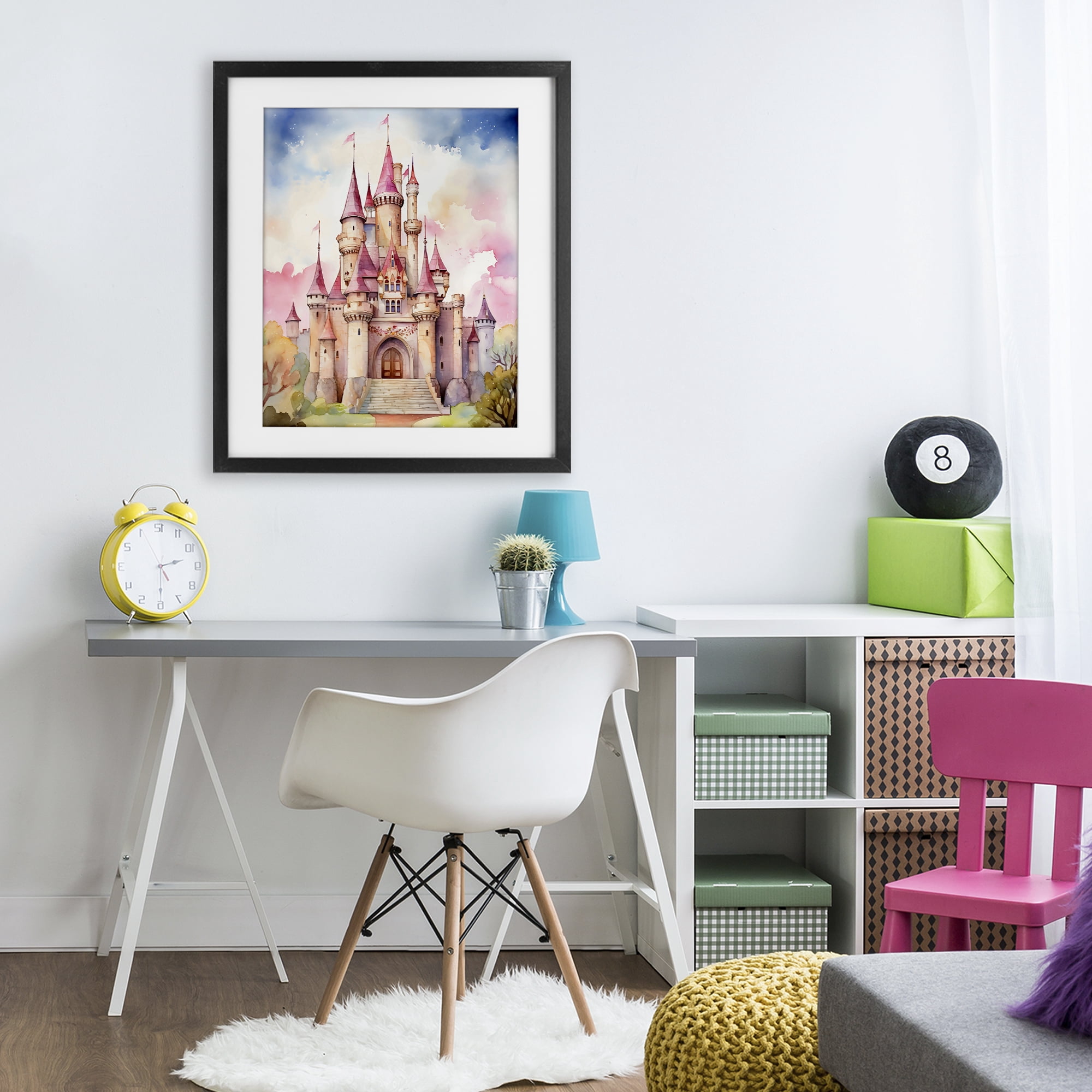 Stupell Industries Princess Castle Watercolor Portrait Black Framed Print Under Glass, design by Creative Studio