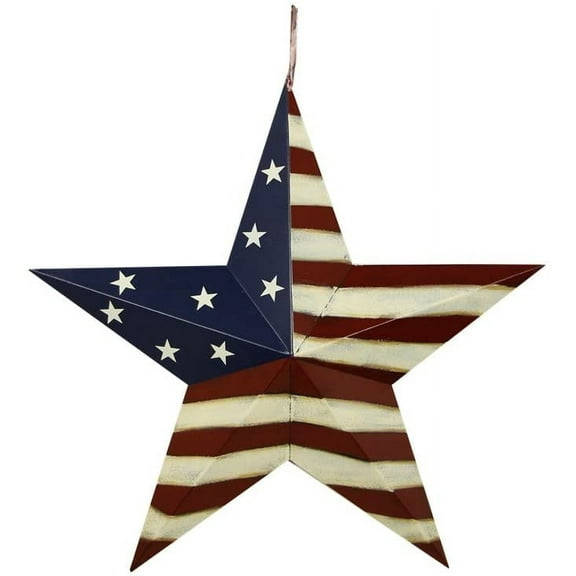 Patriotic Metal Barn Star Wall Decor, 16.5inch Hanging Country Rustic Metal Star for July 4th Decoration