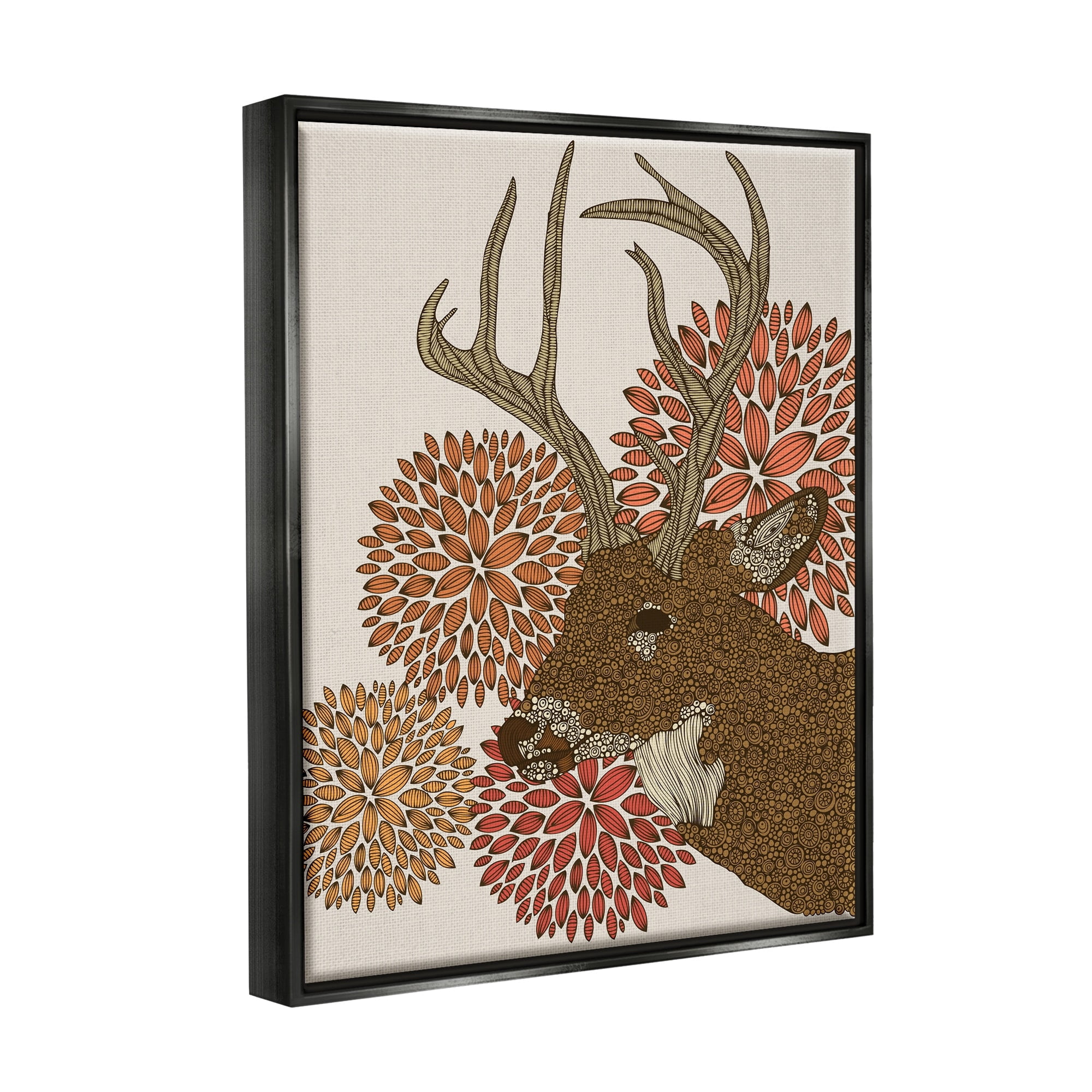 Stupell Industries Buck Deer Abstract Wildlife Botanical Intricate Patterns Graphic Art Jet Black Floating Framed Canvas Print Wall Art, Design by Valentina Harper