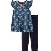 Bon Bebe Girls 12-24 Months Print Tunic Pant Set (Blue 24 Months)