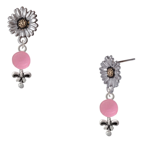 Delight Jewelry Silver-tone Pink Rattle - Two-tone Daisy Flower Post Earrings