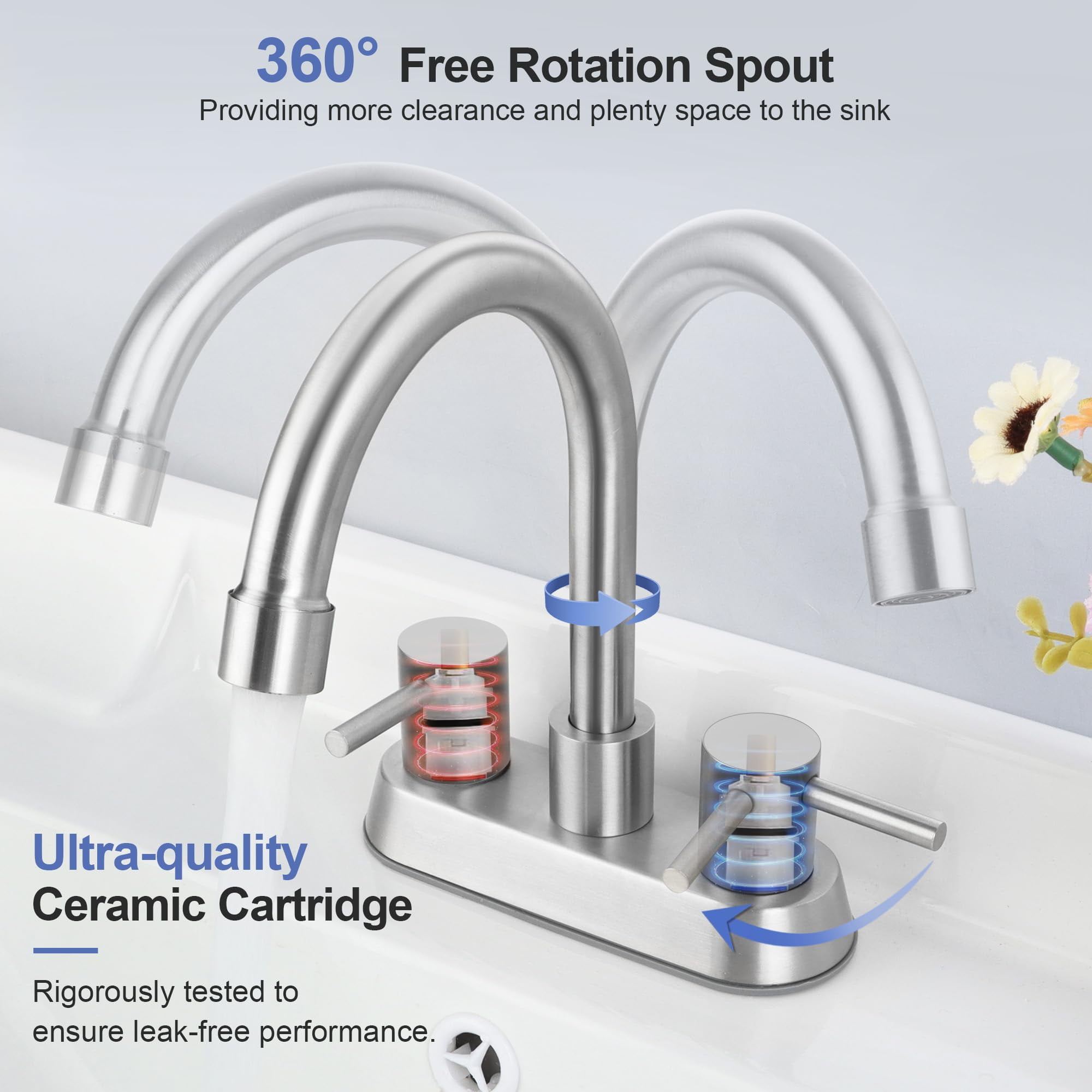 Coliware 4 inch Brushed Nickel 2-Handle Bathroom Sink Faucet, Bathroom Faucet Monomando Brush Nickel