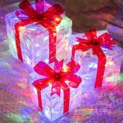 EGNMCR Set of 3 Lighted Gift Boxes Christmas Decorations, LED Pre-Lit Light up Present Boxes for Xmas Tree, Holiday, Party Decorations, Multicolor