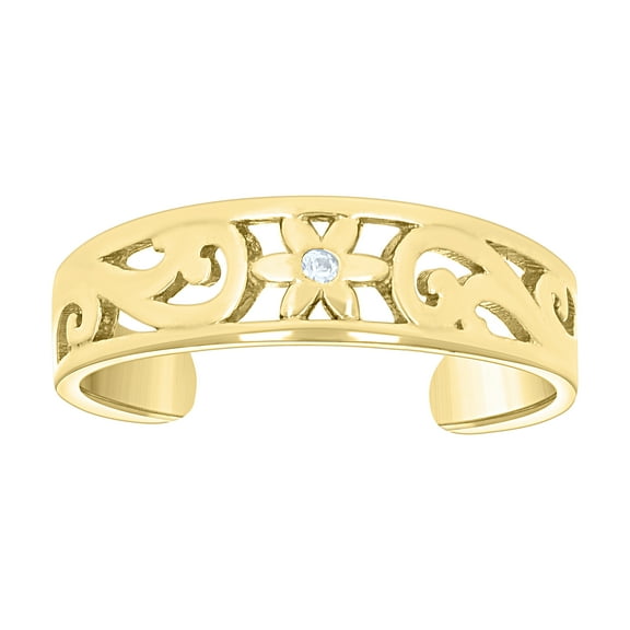 10kt Real Yellow Gold Womens Cubic-Zirconia Floral Fashion Toe Ring