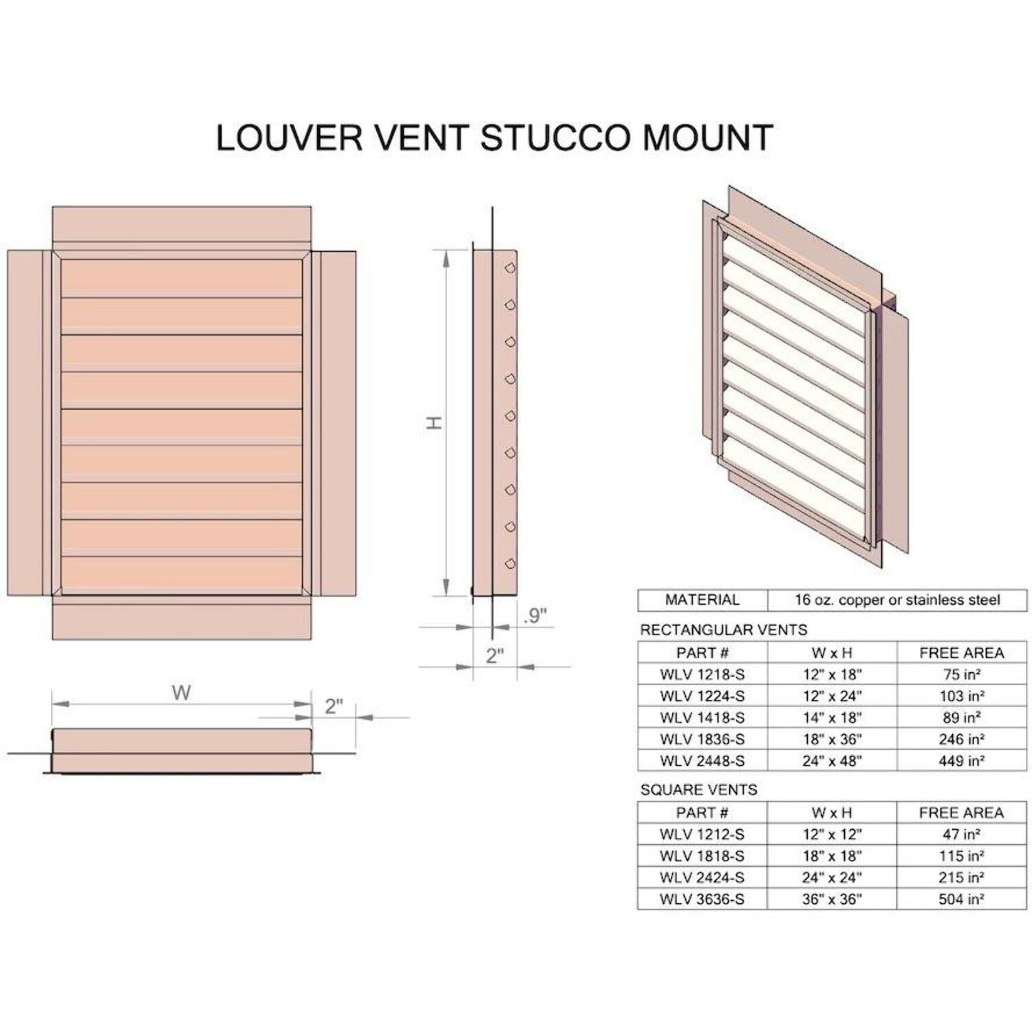 Hammered Copper Louvered Gable End Vent Vent Size: 24" W x 48" H, Mount Type: Flush