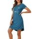 thumbnail image 4 of Pijamas de mujer INSPIRE CHIC, camisones de noche impresos con gatos, vestido de dormir de manga corta, camisones talla L, azul pavo real, 4 of 6
