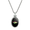 thumbnail image 1 of Ski Jumping Rainbow Antiqued Oval Charm Pendant with Chain, 1 of 4