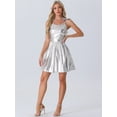 thumbnail image 4 of DARING DIVA Metallic A-Line Sleeveless Spaghetti Straps Mini Dress XS Silver, 4 of 6