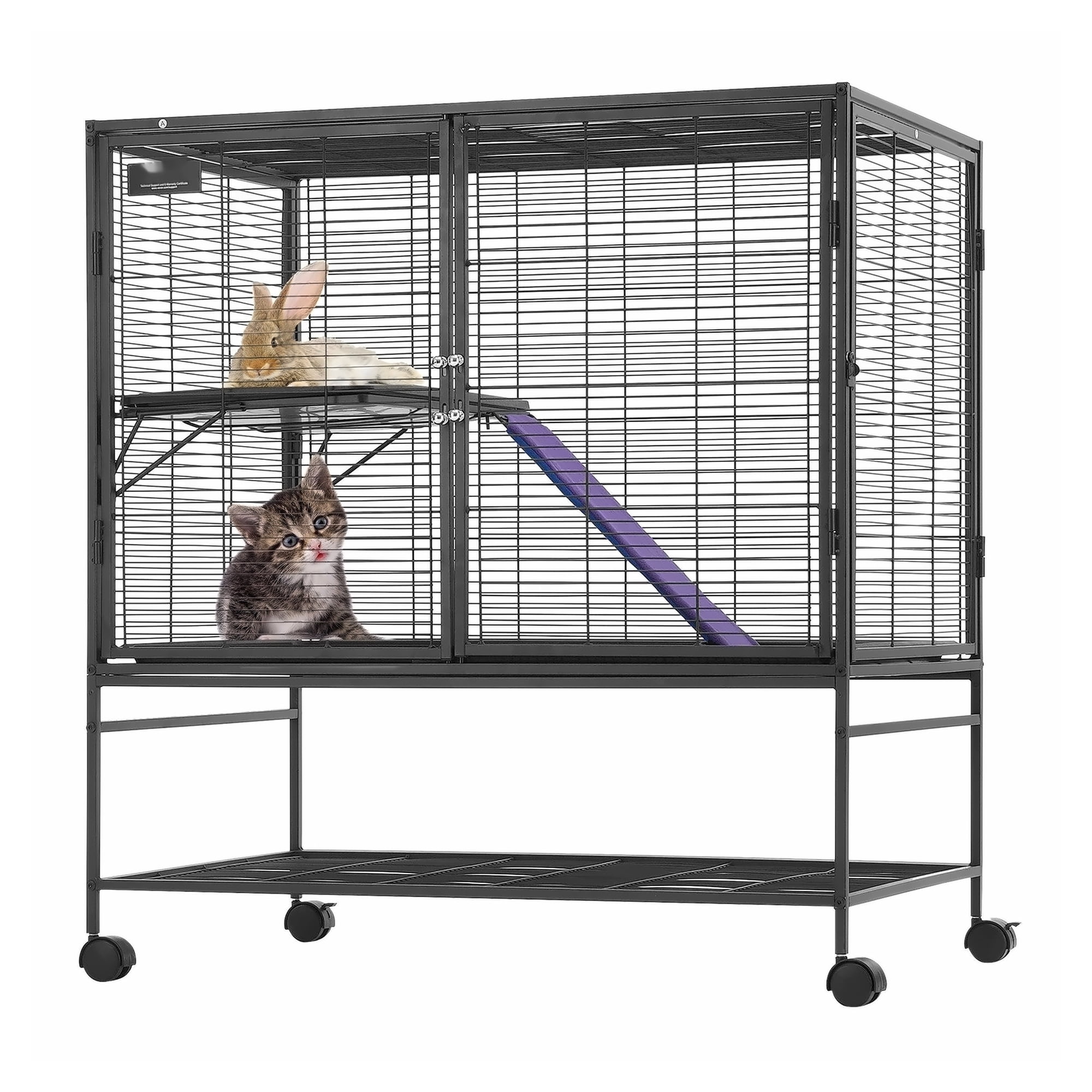 39" Ferret Cage, Rolling 2-Tier Metal Cage for Small Animals, Rat, Hamster, Guinea Pig, Chinchilla, Bunny - Easy Clean Tray & Ramps