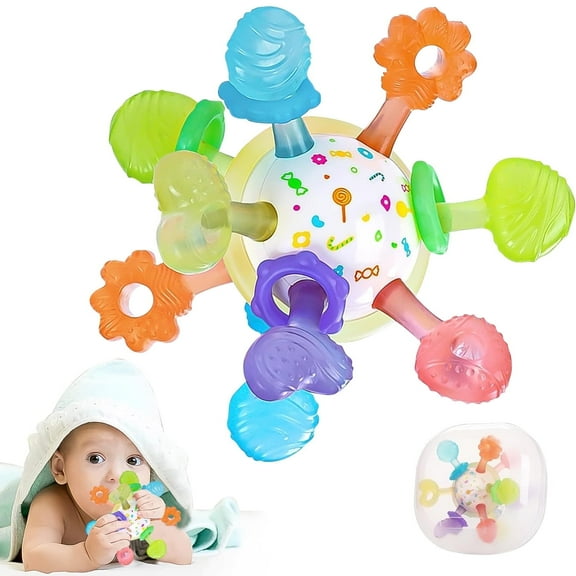 Baby Teether Toy 3-6 Months,Sensory Teething Ball Toys for Baby Rattle Teething Toy for 6-12 Months Easter Basket Fillers