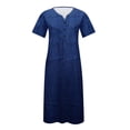thumbnail image 4 of Zorckvet Dresses for Women Short Sleeve Loose Long Casual with Pockets V Neck Button Down Womens Dress Trendy, 4 of 5