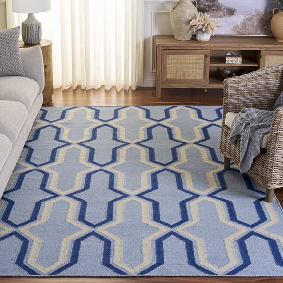 Safavieh Dhurries Alexis Geometric Area Rug, Light Blue/Dark Blue, 6' x 6' Square