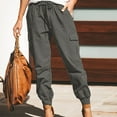 thumbnail image 2 of Women's Cargo Pants with Pockets Casual Loose Drawstring Waist Long Pants, 2 of 9