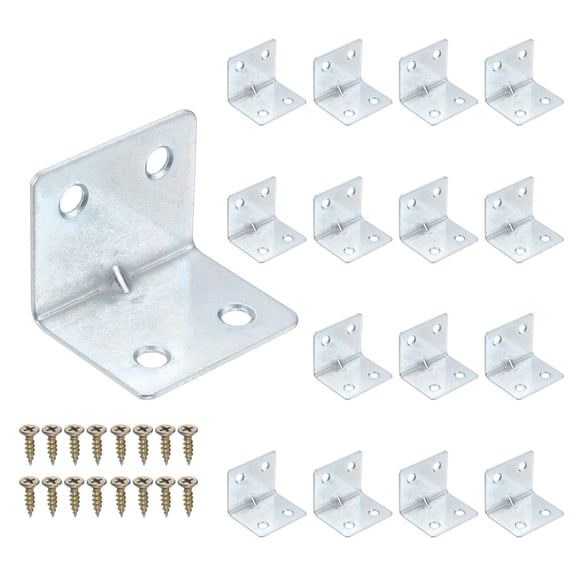 Uxcell 16 Pack L Corner Brackets, 90 Degree Angle Brackets Iron Joint Right Angle Shelf Corner Braces with Screws for Wood Table Chair Cabinets Shelf (1.22"x1.5"x1.22"x0.2", Silvery Blue)