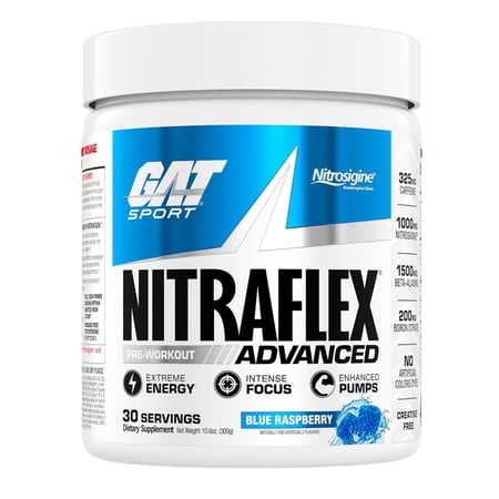 GAT SPORT NITRAFLEX ADVANCED, Blue Raspberry, 10.6 oz (30 Servings)