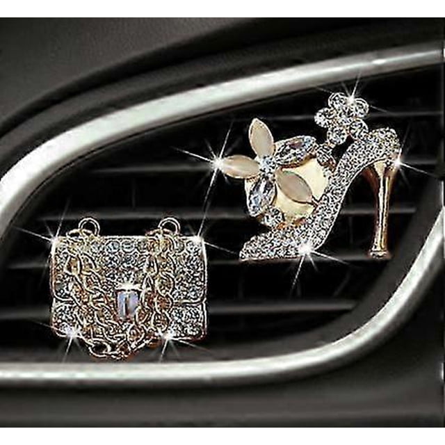 2Pcs Car Air Vent Clip, Bling Crystal High Heel Shoe And Magic Bag Crystal Clips, Car Air Conditioning Outlet Clip Decorative Car Interior Decor