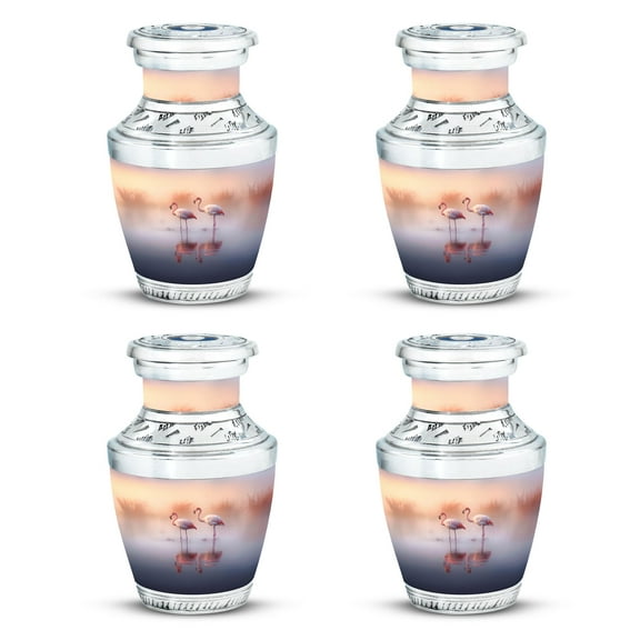 beautiful-flamingos-lake Cherished Departure Petite Urn - Elegant Compact Memorial for Adult Ashes Funeral Urns For Human Ashes - Memorial Urns 3 Inch, Set Of 4
