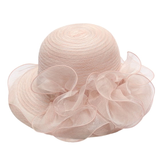 TRUBKH Women's organza hat chapeau pour femme fancy hats for women spring hats for women vintage hats church hats Bowler Hat kentucky derby hats for women Wide Brim Sun Hat Sunhat Beige One Size