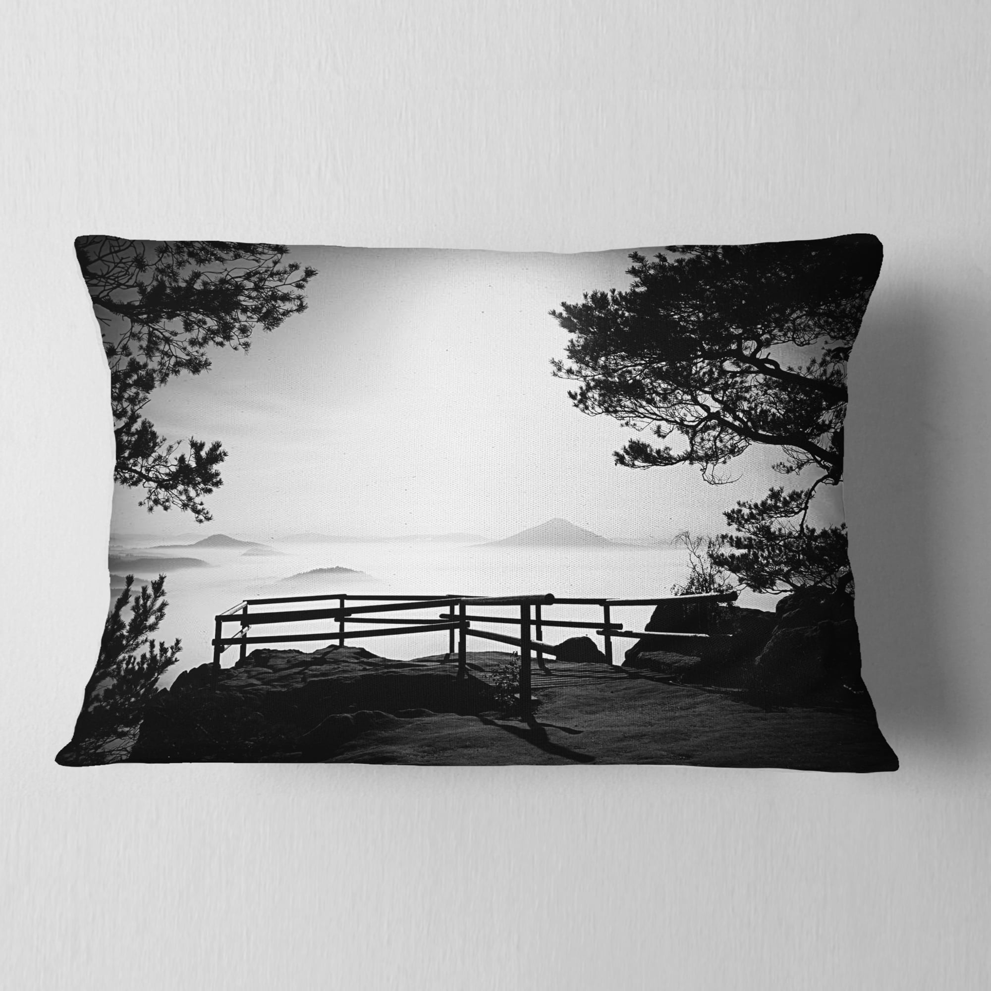 Designart Full Moon Autumn Midnight in Black - Landscape Photography Throw Pillow - 12x20