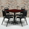 Flash Furniture 36'' Square Mahogany Laminate Table Set with X-Base and 4 Black Trapezoidal Back Banquet Chairs