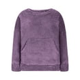 thumbnail image 5 of Womens Sherpa Fleece Sweaters Pullover Loose Crew Neck Fuzzy Drop Shoulder Long Sleeve Winter Fall Tops with Pocket (L, Purple), 5 of 7