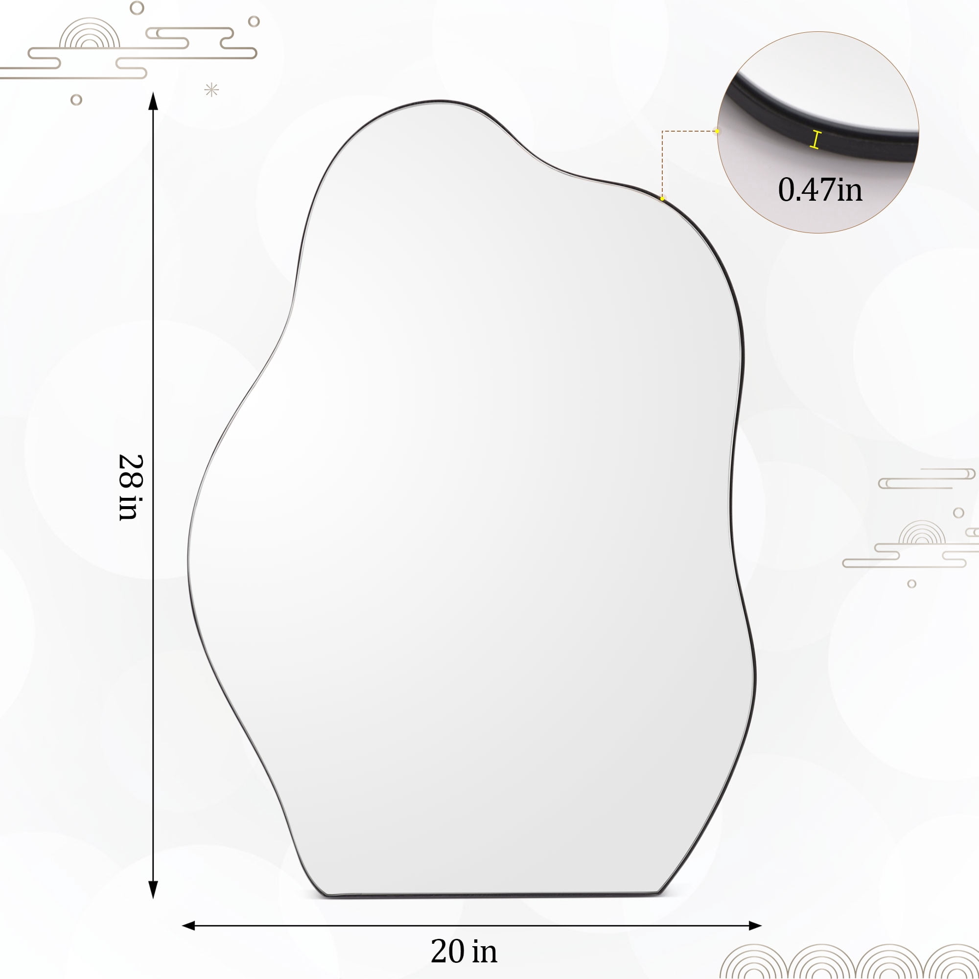 GRAHMCY 28"x20" Irregular Vanity Bathroom Mirror Frameless Wall-mounted Decorative Mirror