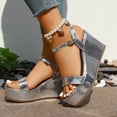thumbnail image 3 of Rokment Platform Wedge Sandals for Women Dressy Sparkly Metallic Trending Leather Ankle Strap Chunky High Heels Dress Summer Shoes Bride Wedding Silver Size 8, 3 of 9